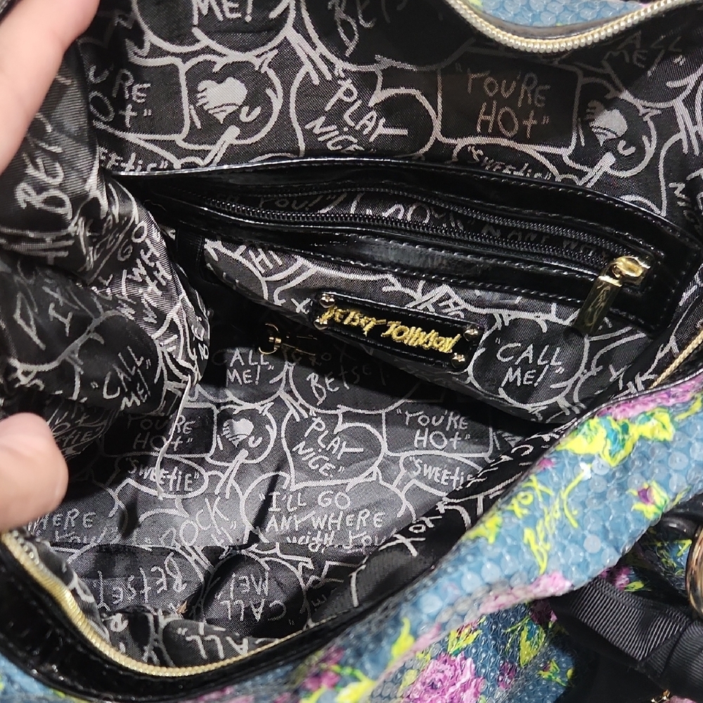 Betsey Johnson Blue and Black Floral Shoulder Bag - Picture 6 of 7
